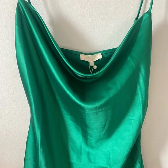 NWT MESHKI Green Cowl Neckline Silk Midi Slip Dress - Picture 3 of 11